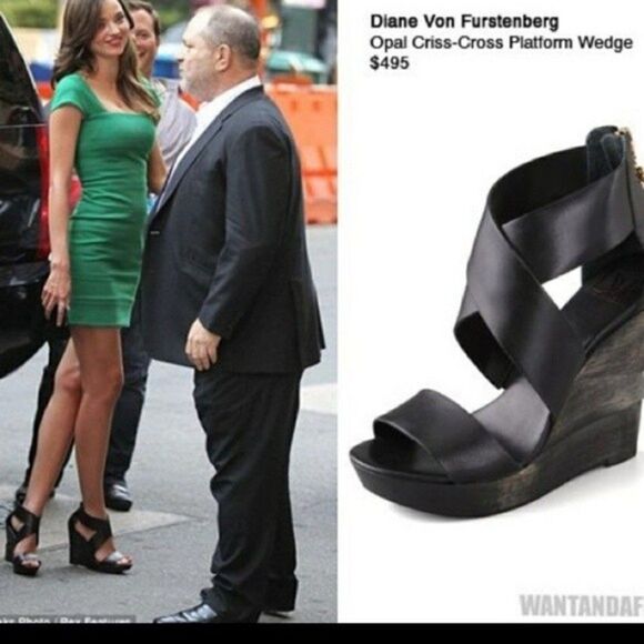 Diane von Furstenberg Black Leather Opal Crisscross Wedge Sandals - Picture 13 of 14